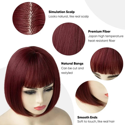 Velvet Luxe Bob Wig – Vibrant Colors Collection with Thick Bangs - 12" / Straight / Pink - Lyvelle