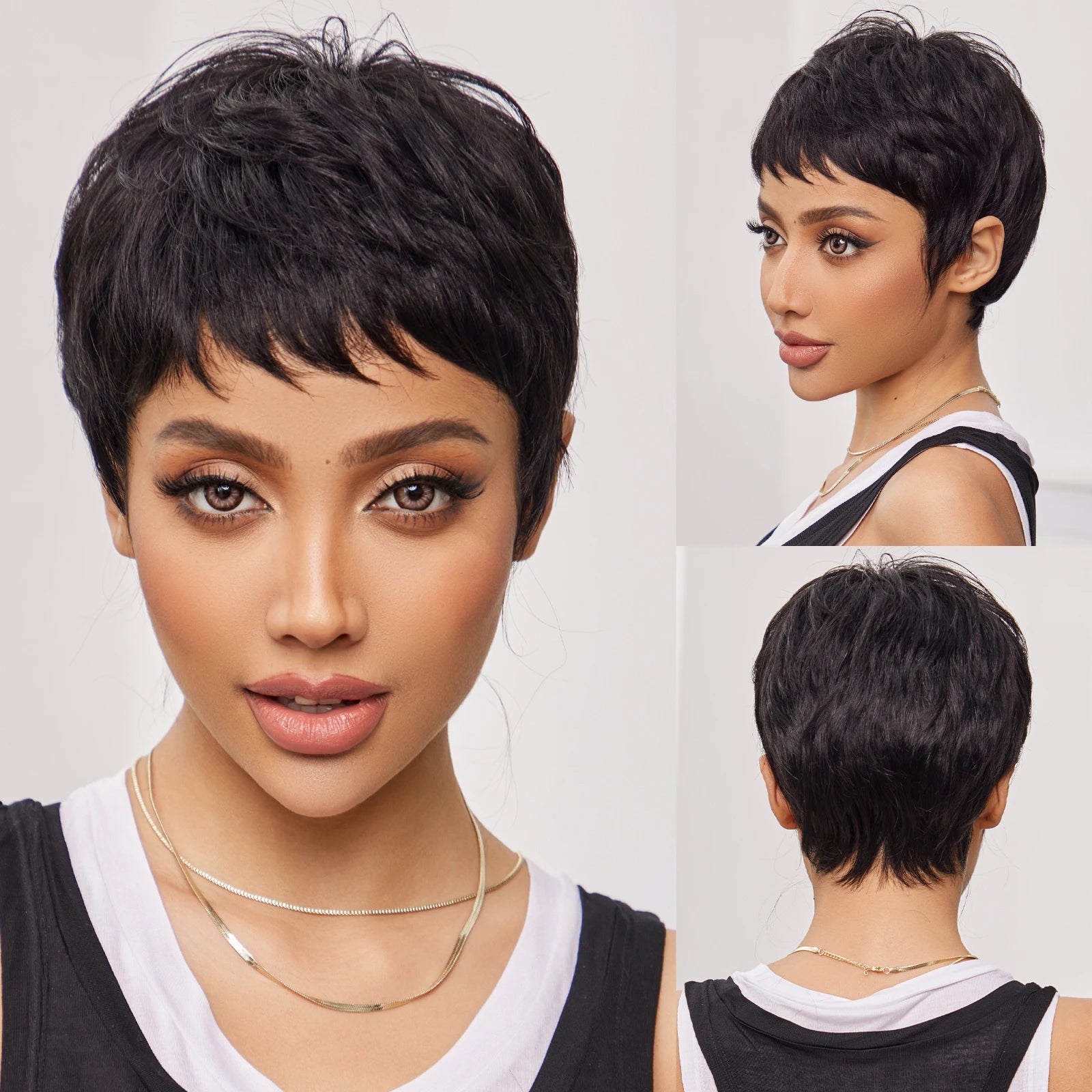 Short Pixie Cut Wig with Bangs – Remy Human Hair, Layered Style - Jet Black - Lyvelle