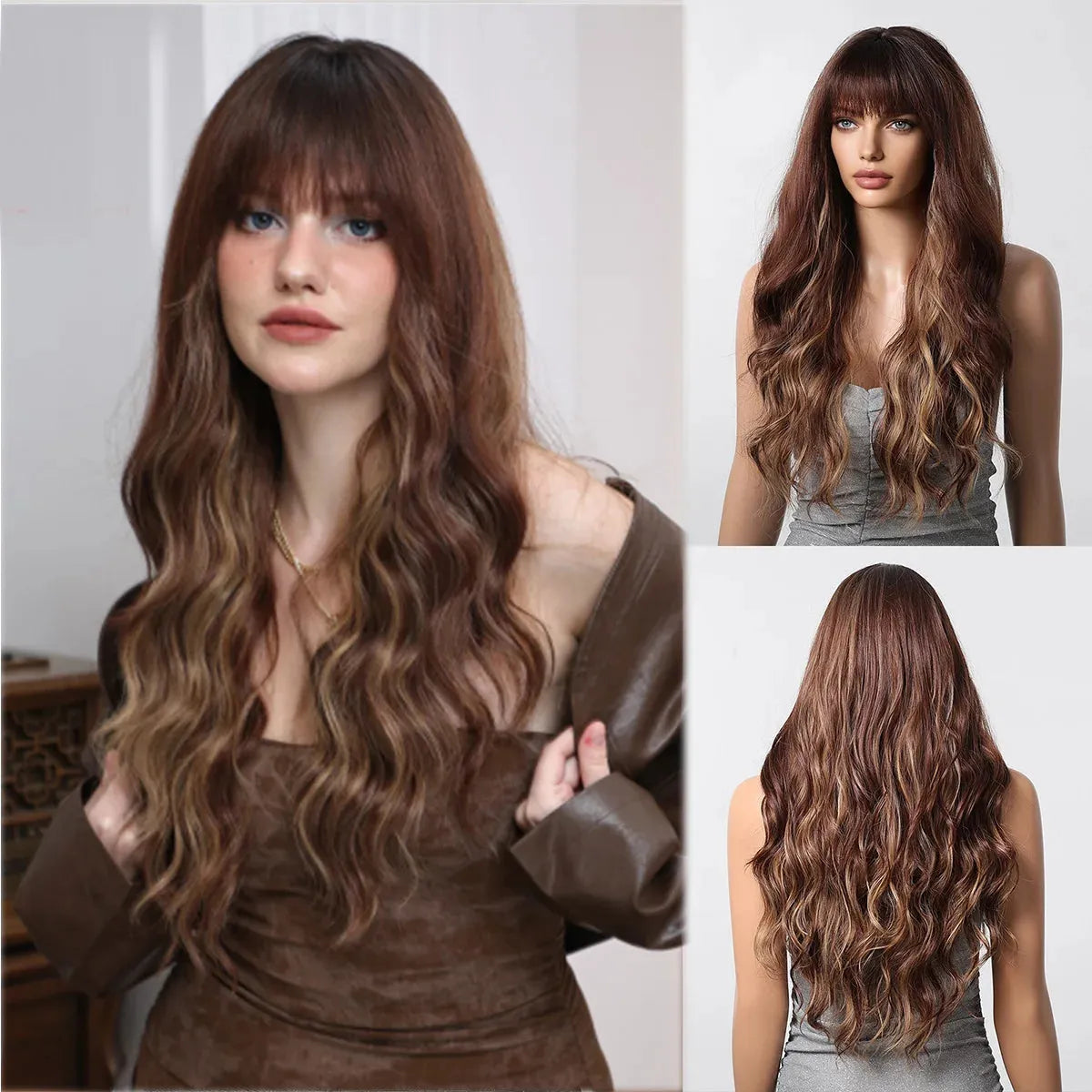 Dark Wavy Synthetic Wig – Side Bangs, Long & Layered - 26" / Natural Wavy / LC8239-5 - Lyvelle