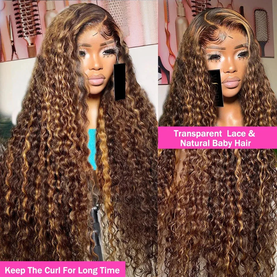 Honey Blonde Highlight HD Lace Wig – 8-36 Inch Body Wave Human Hair - 8" / 13x4 HD Frontal Wig / Deep Wave - Lyvelle