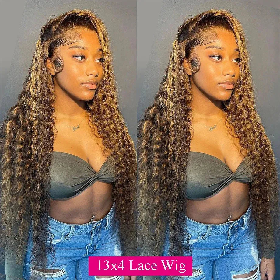 Highlight Ombre Deep Wave Human Hair Wig – HD Lace Front, 8-36 Inch - 13x4 Frontal Wig / 8" / 180% - Lyvelle