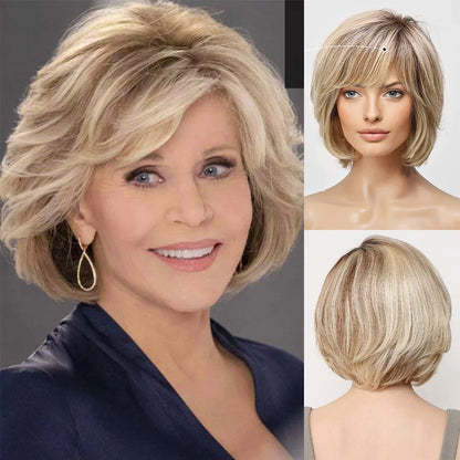 Short Bob 13x4 Lace Frontal Wig – 100% Remy Human Hair, Wavy Texture - Layered Blonde - Lyvelle