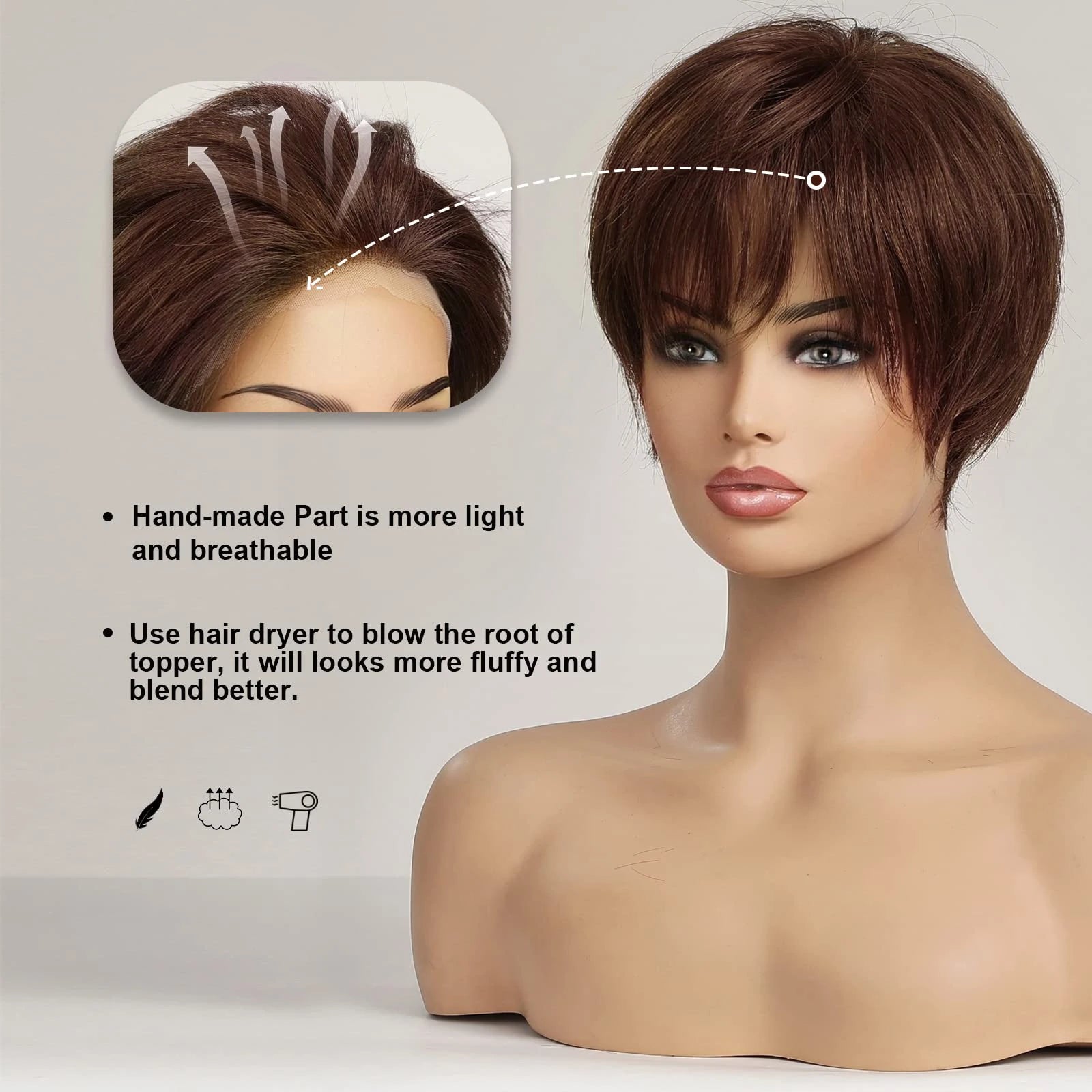 Pixie Cut HD Lace Front Wig – Remy Human Hair - Dark Brown / 6" - Lyvelle