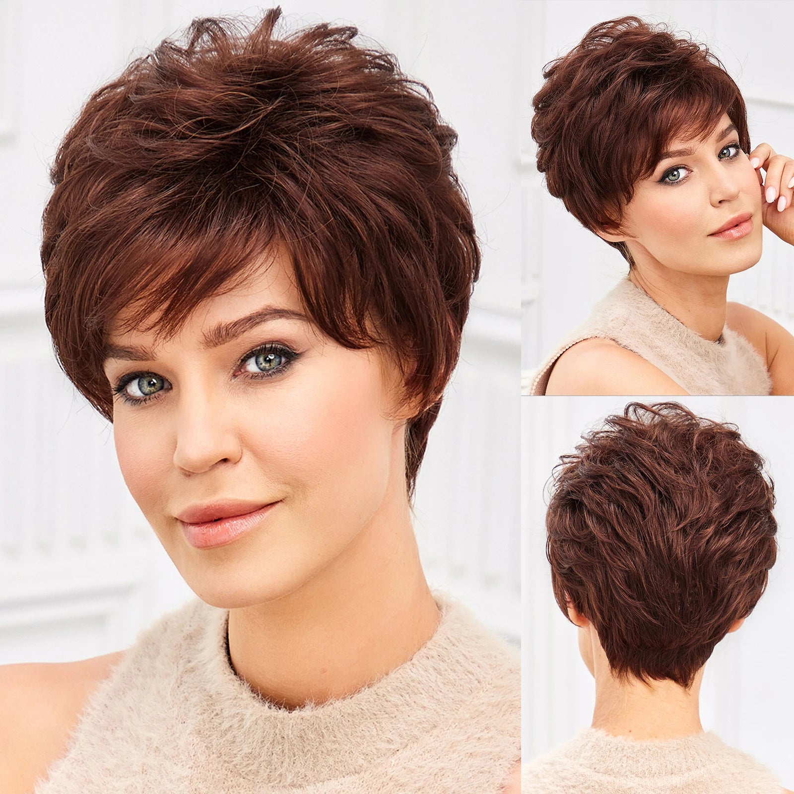 Chic Light Blonde Pixie Cut Wig with Bangs – Natural Look - 10" / Dark Brown - Lyvelle