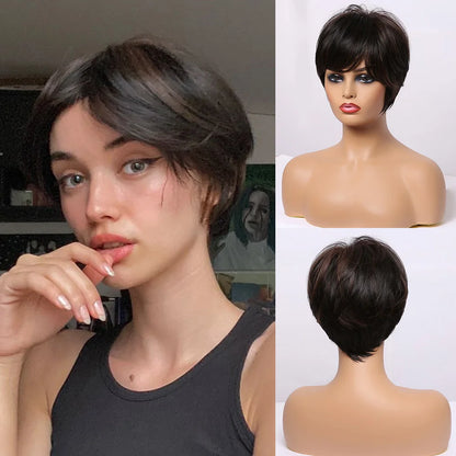 Stunning Ombre Blonde Pixie Cut Synthetic Wig with Bangs - Dark Pixie - Lyvelle