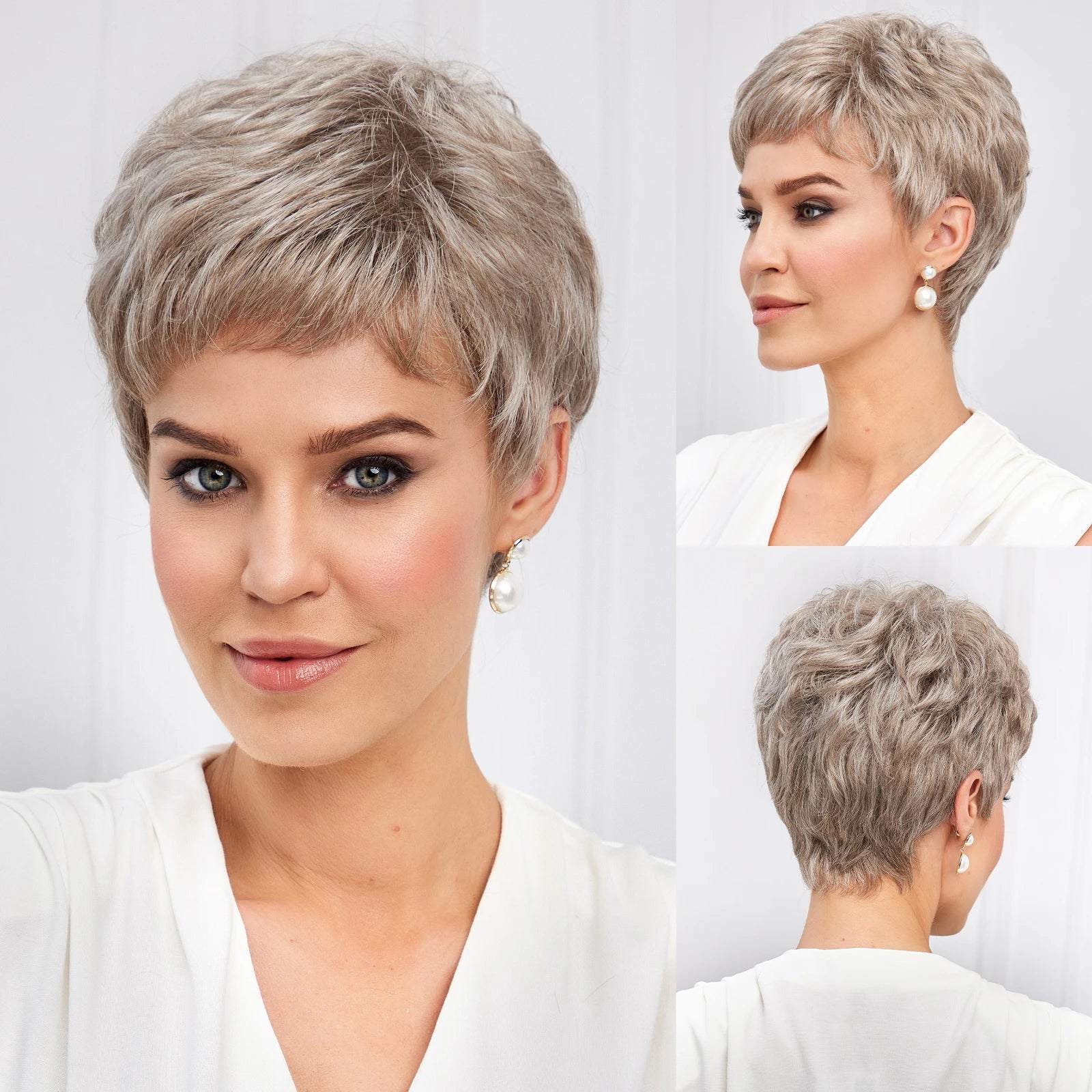 Chic Light Blonde Pixie Cut Wig with Bangs – Natural Look - 10" / Ash Gray - Lyvelle