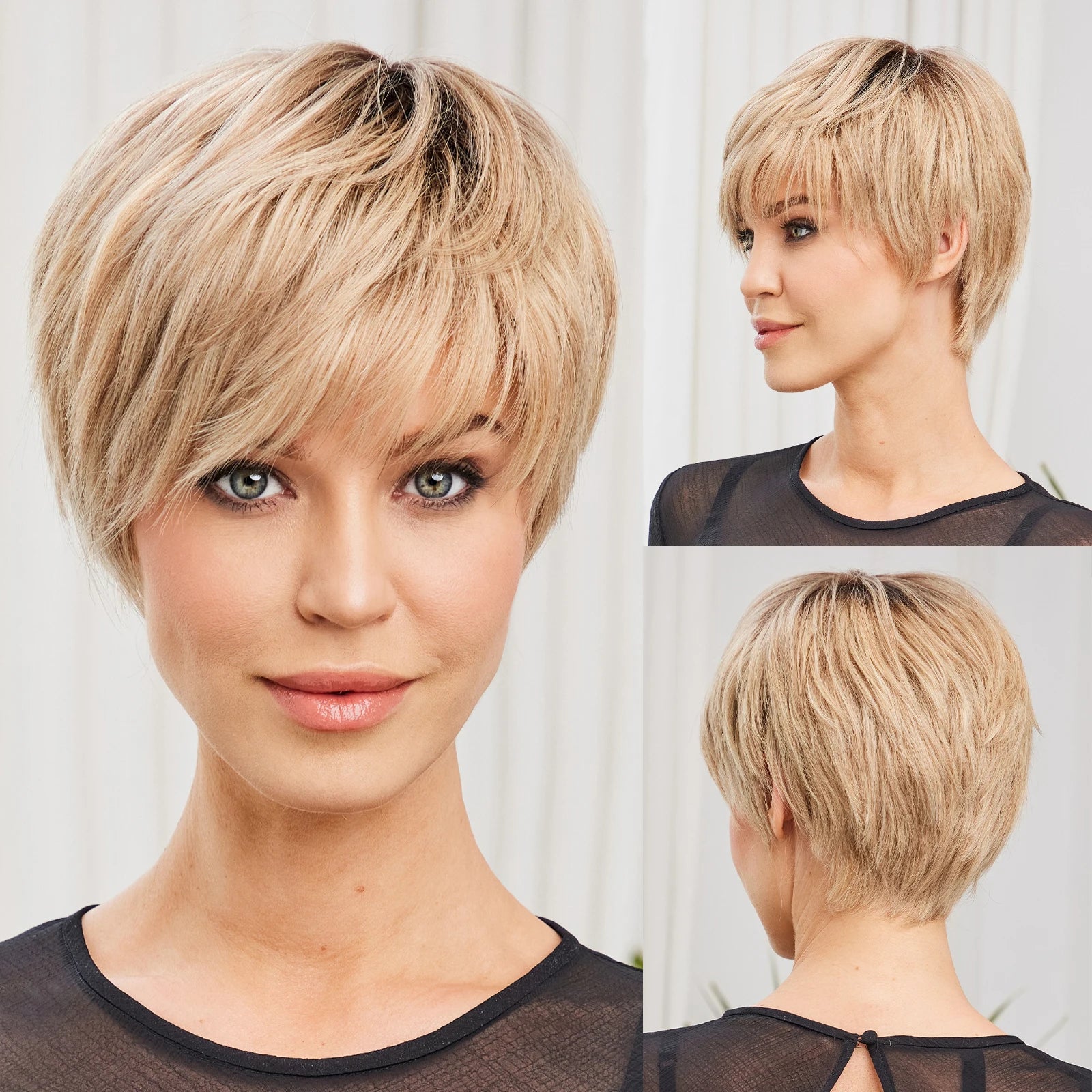 Short Pixie Cut Wig with Bangs – Remy Human Hair, Layered Style - Light Blonde - Lyvelle