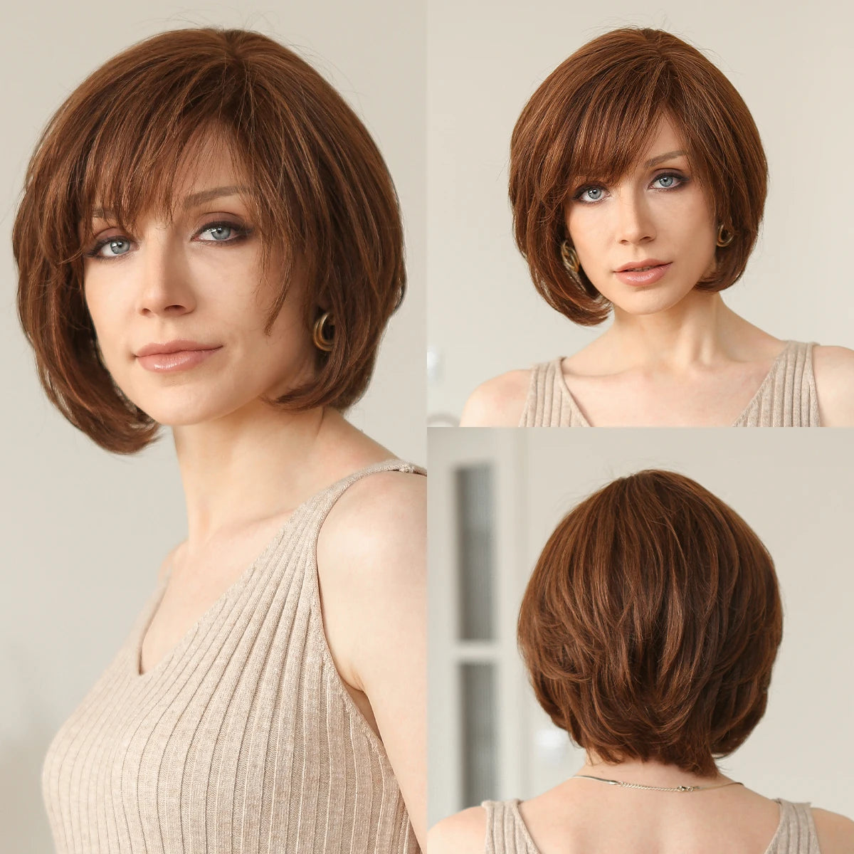 Short Bob 13x4 Lace Frontal Wig – 100% Remy Human Hair, Wavy Texture - Brown Bob - Lyvelle