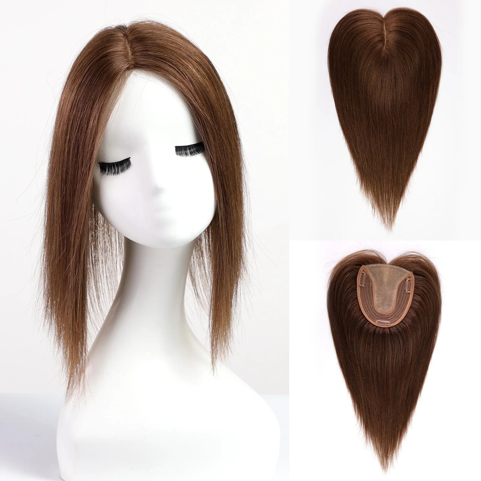 Silk Base Remy Human Hair Toppers – 12 Inches - 12" / Dark Brown - Lyvelle