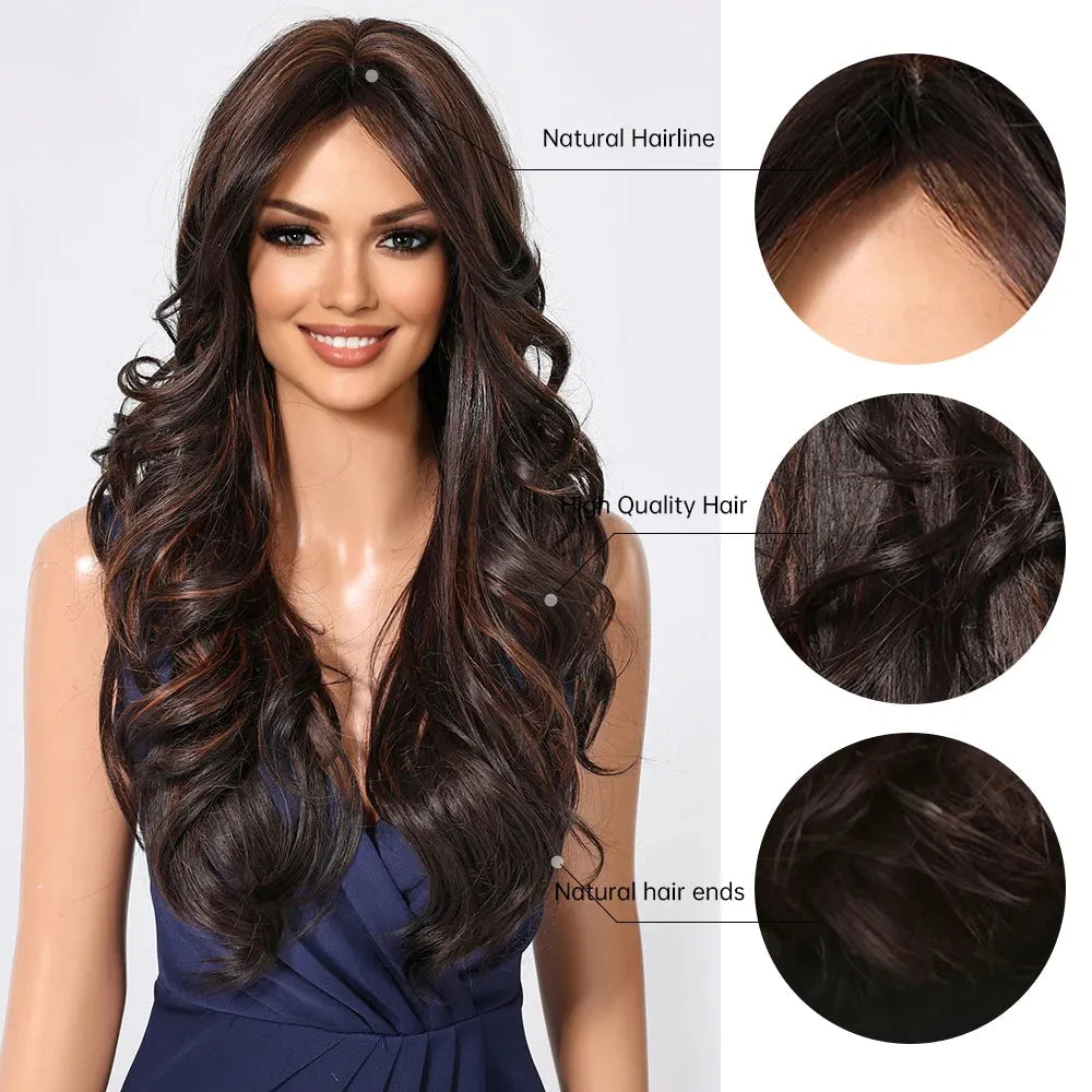 26-Inch Long Body Wave Synthetic Wig – Heat-Resistant Fiber - 26" / Body Wave / SWLC1233-1BR26 - Lyvelle