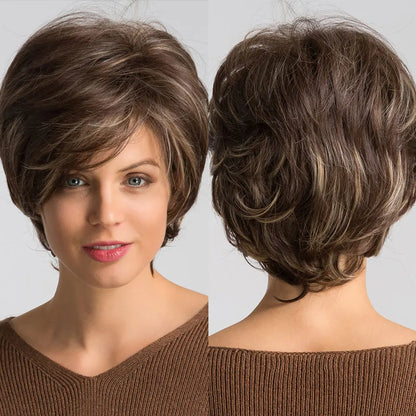 Stunning Ombre Blonde Pixie Cut Synthetic Wig with Bangs - Chestnut Waves - Lyvelle