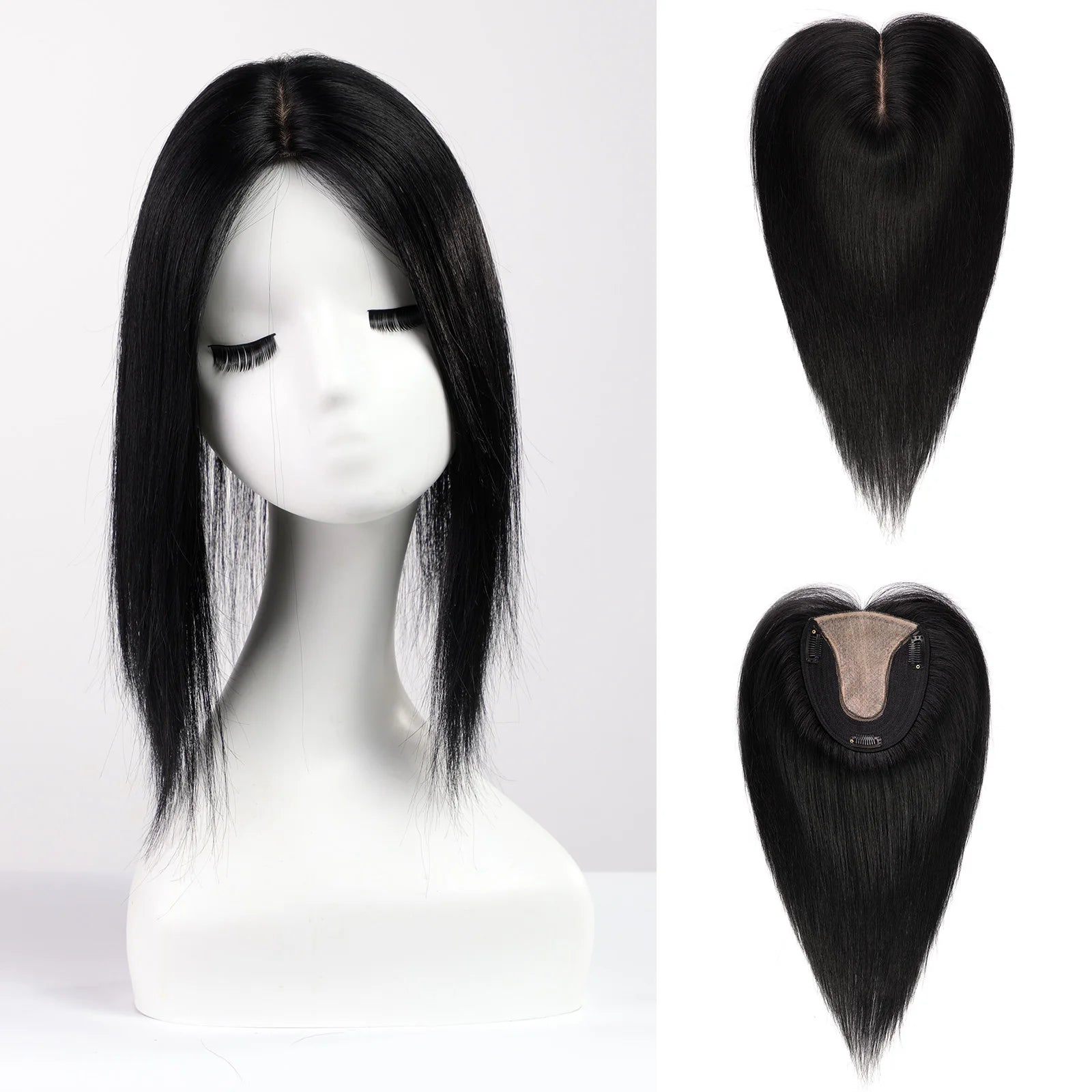 Silk Base Remy Human Hair Toppers – 12 Inches - 12" / Black Straight - Lyvelle