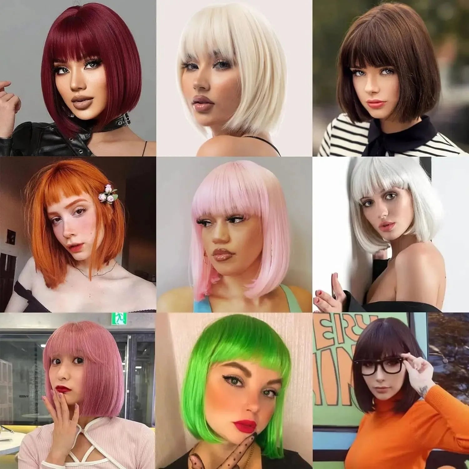 Velvet Luxe Bob Wig – Vibrant Colors Collection with Thick Bangs - 12" / Straight / Pink - Lyvelle