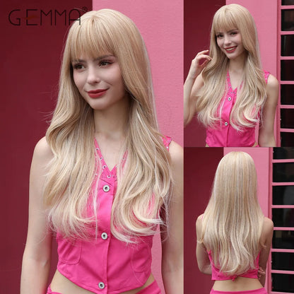 Blonde & Ash Wavy Synthetic Wig – Light & Elegant Tones - 26" / Natural Wavy / Wig LC1095-1 - Lyvelle