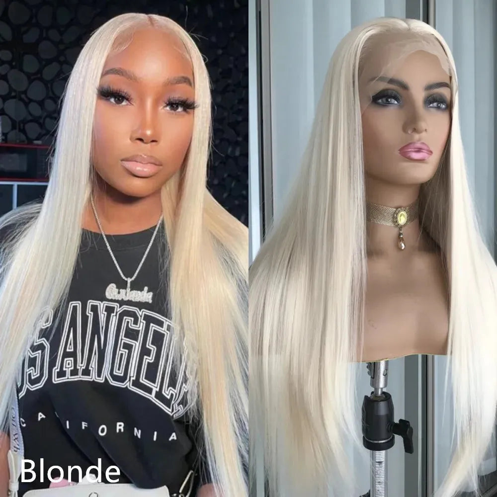 Platinum Blonde Straight Lace Front Wig – 13x4 Pre-Plucked Synthetic Hair - 24" / Straight / Platinum Blonde - Lyvelle