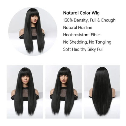 Long Wavy Synthetic Wig with Bangs – Effortless Natural Style - 26" / Straight / WL1119-1 - Lyvelle