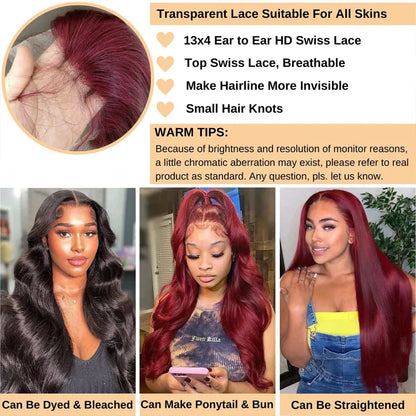 Burgundy Body Wave HD Lace Front Wig – 13x4 / 13x6 Glueless Human Hair - 18" / 13x4 HD Frontal Wig / Body Wave - Lyvelle