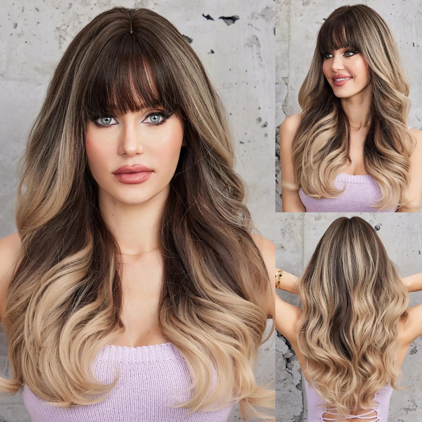 Dark Wavy Synthetic Wig – Side Bangs, Long & Layered - 26" / Natural Wavy / LC040-1 - Lyvelle