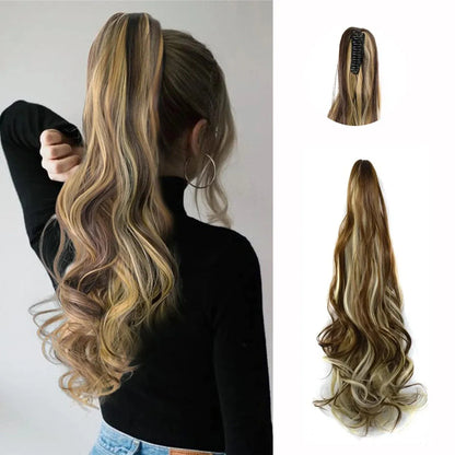 24-Inch Multicolor Wavy Ponytail Extension – Claw Clip Hairpiece - 24" / Natural Wavy / P006-8H613 - Lyvelle