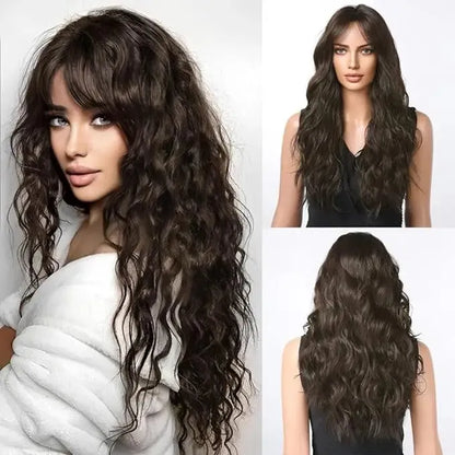 Dark Wavy Synthetic Wig – Side Bangs, Long & Layered - 26" / Natural Wavy / LC1050-1 - Lyvelle