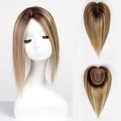 Silk Base Remy Human Hair Toppers – 12 Inches - 12" / Caramel Highlights - Lyvelle