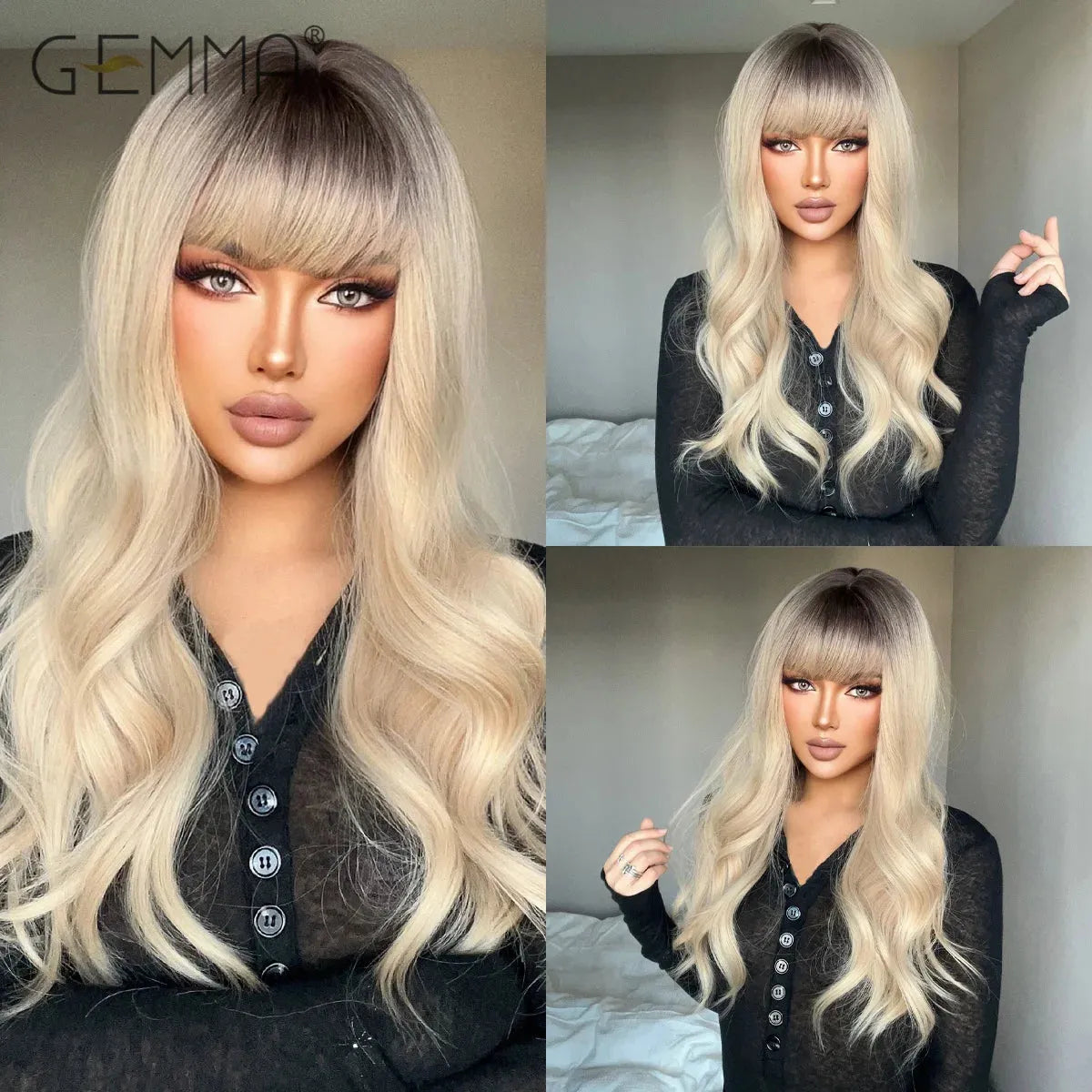 Blonde & Ash Wavy Synthetic Wig – Light & Elegant Tones - 26" / Natural Wavy / Wig WL1021-1 - Lyvelle