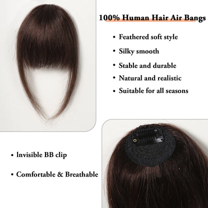 Natural Human Hair Clip-In Bangs with Temples – 100% Human Hair - Dark Brown - Lyvelle