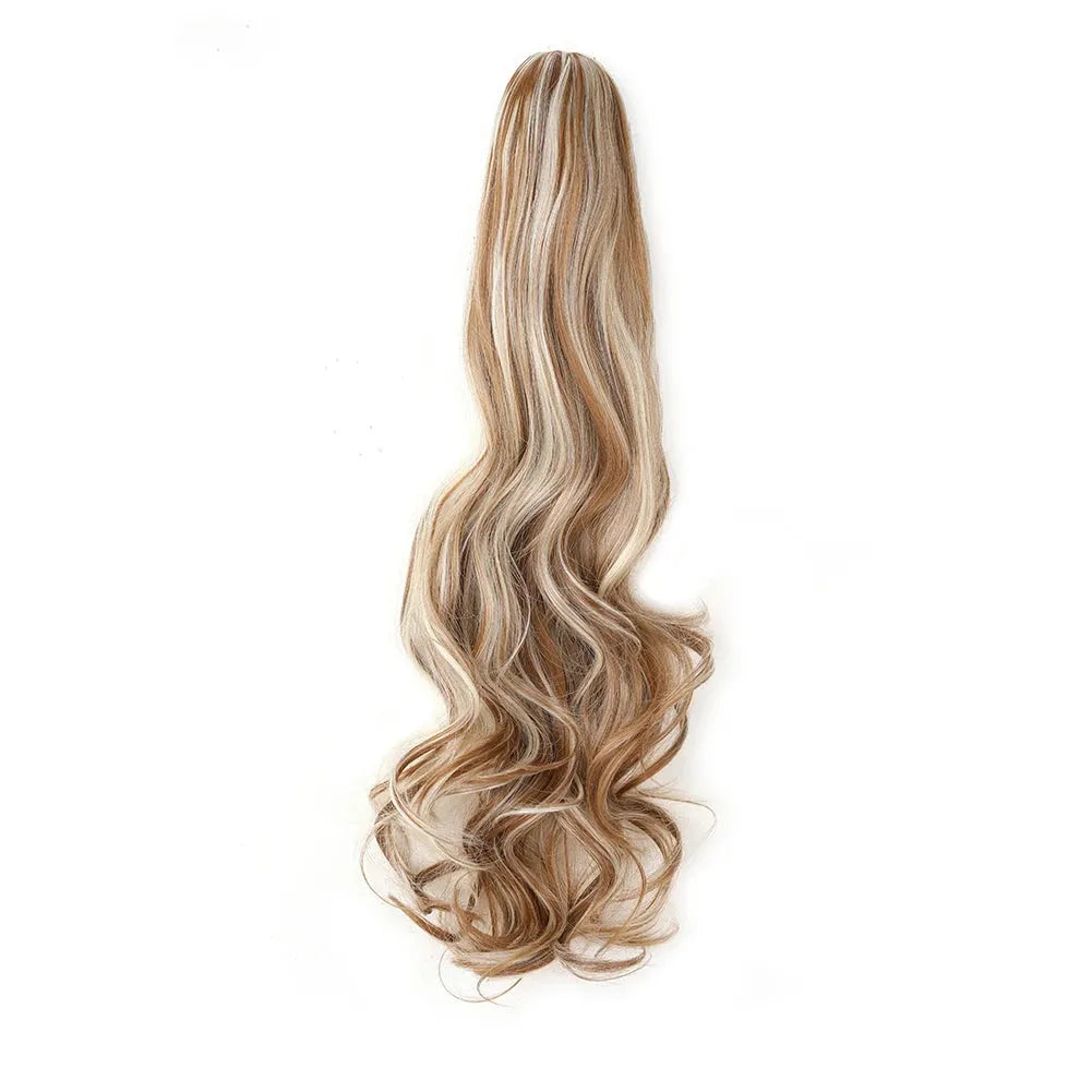 Long Wavy Claw Clip Ponytail Extension – Synthetic Curly Hairpiece - 18" / Natural Wavy / SMTYS-CZJ-27P613 - Lyvelle