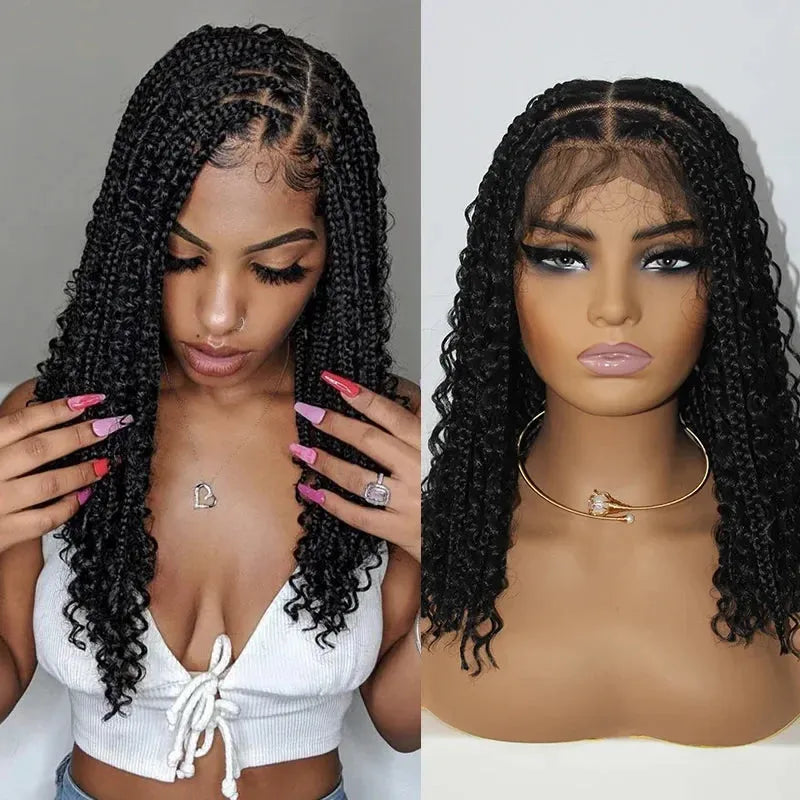 12-Inch Pre-Cut Boho Box Braided Cornrow Wig – 360 Full Lace Synthetic Bob - 12" / Braided / Natural Black - Lyvelle