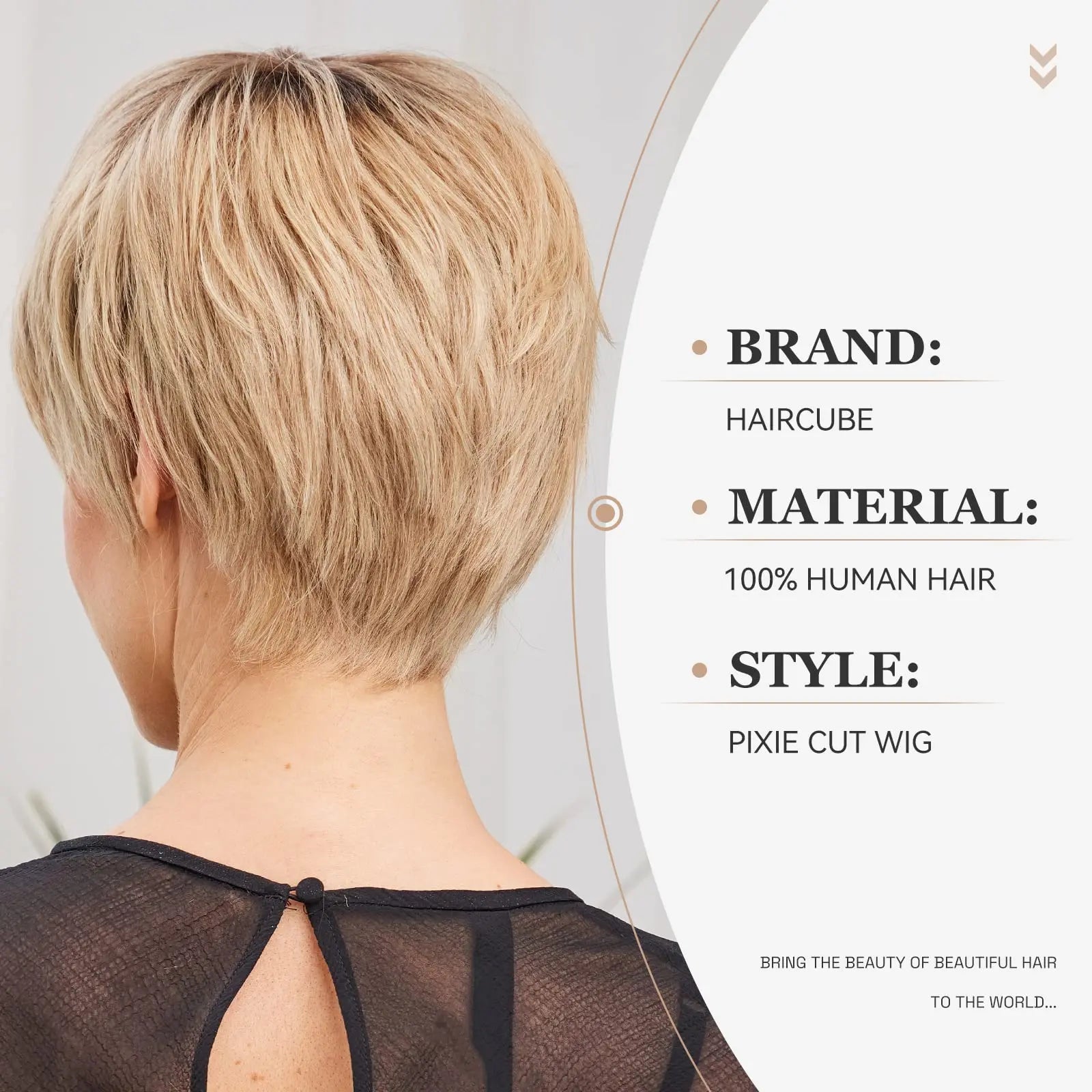 Short Pixie Cut Wig with Bangs – Remy Human Hair, Layered Style - Golden Blonde - Lyvelle