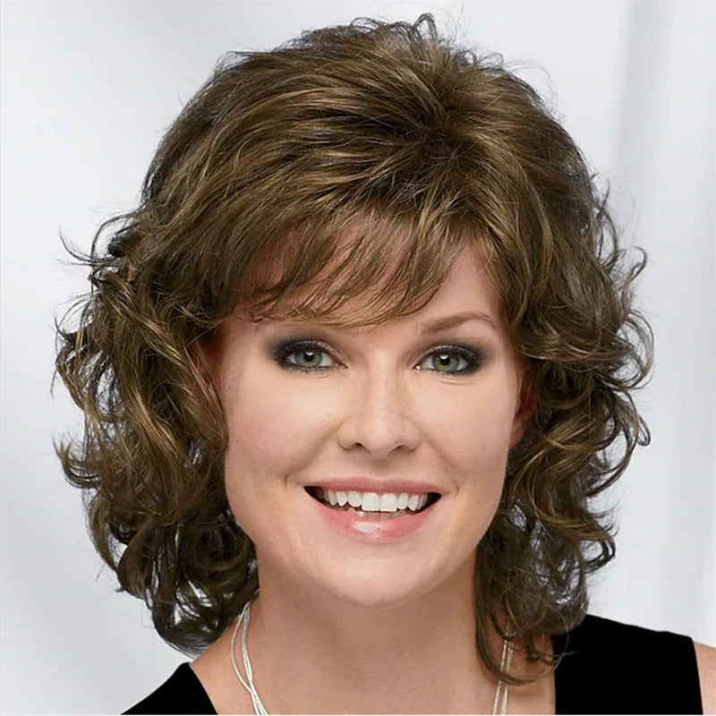 Glamorous Short Curly Synthetic Wig with Bangs - Silver - Lyvelle