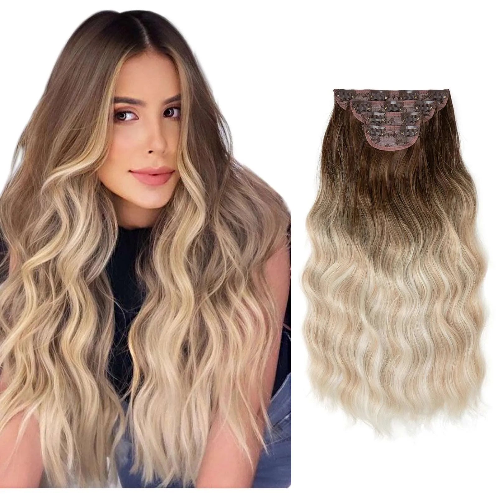 22-Inch Clip-In Hair Extensions – Full Head 4-Piece Set for Volume & Length - 22" / Body Wave / blonde bayalage - Lyvelle