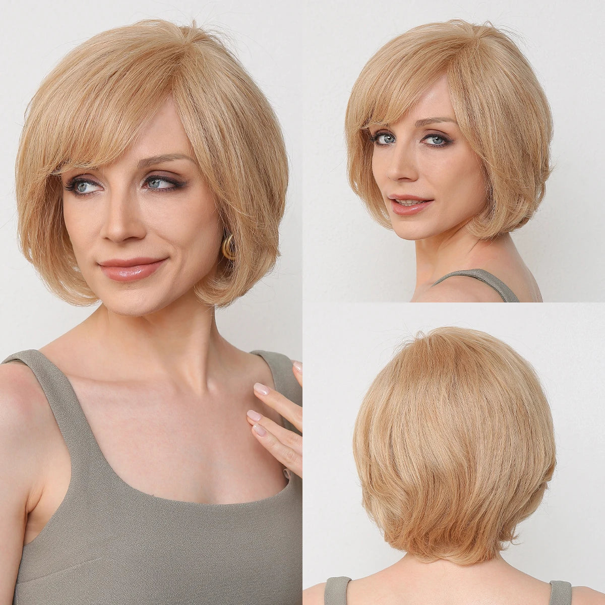 Short Bob 13x4 Lace Frontal Wig – 100% Remy Human Hair, Wavy Texture - Light Blonde - Lyvelle