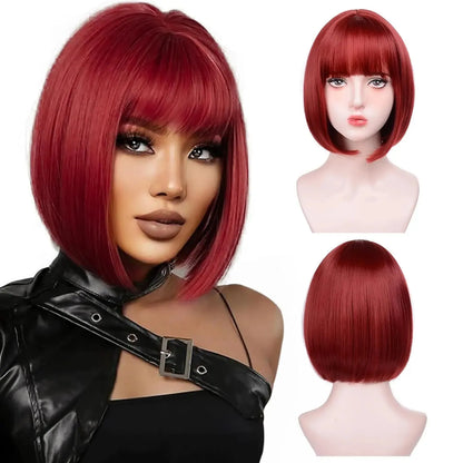 Velvet Luxe Bob Wig – Vibrant Colors Collection with Thick Bangs - 12" / Straight / Bug - Lyvelle