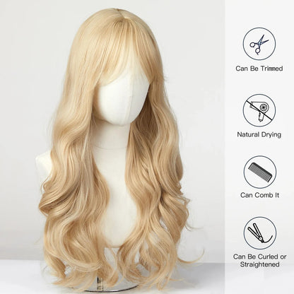 Blonde & Ash Wavy Synthetic Wig – Light & Elegant Tones - 26" / Natural Wavy / Wig WL1010-1 - Lyvelle