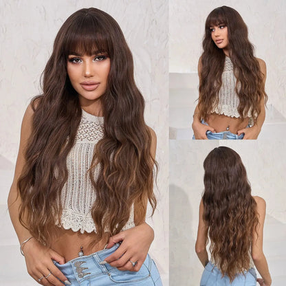 Dark Wavy Synthetic Wig – Side Bangs, Long & Layered - 26" / Natural Wavy / LC2029-1 - Lyvelle