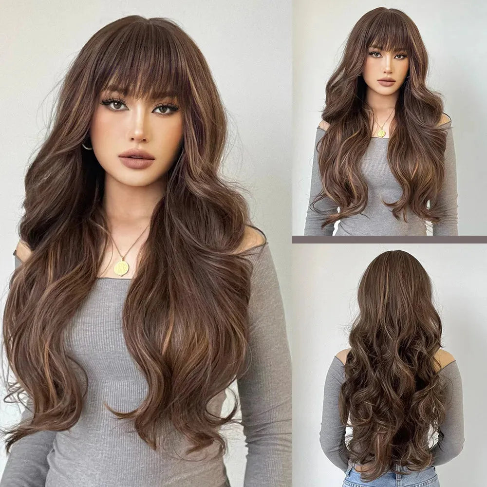 Dark Wavy Synthetic Wig – Side Bangs, Long & Layered - 26" / Natural Wavy / LC2074-3 - Lyvelle