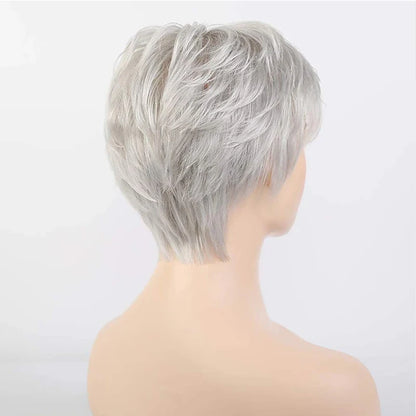 Chic Short Grey Curly Wig with Bangs – Effortless Elegance - Gray White / 8" - Lyvelle