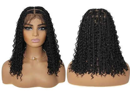 12-Inch Pre-Cut Boho Box Braided Cornrow Wig – 360 Full Lace Synthetic Bob - 12" / Braided / Natural Black - Lyvelle