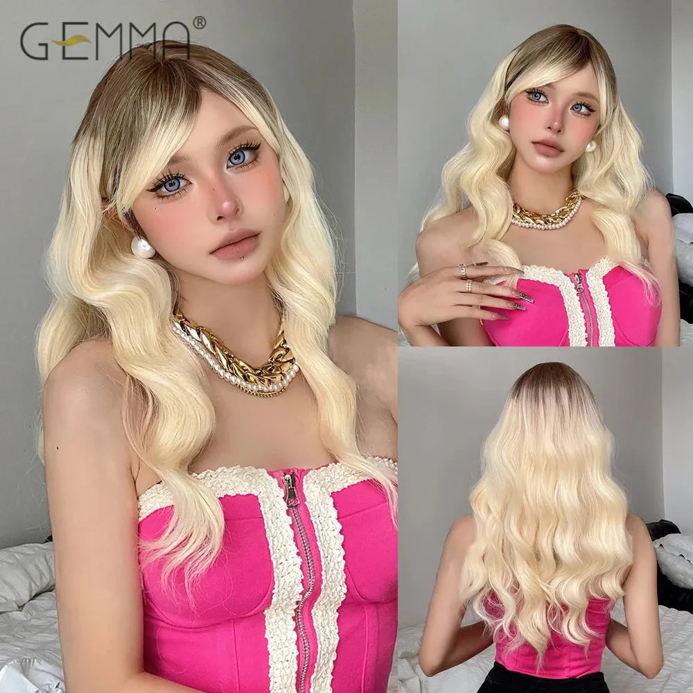 Blonde & Ash Wavy Synthetic Wig – Light & Elegant Tones - 26" / Natural Wavy / Wig LC290-1 - Lyvelle