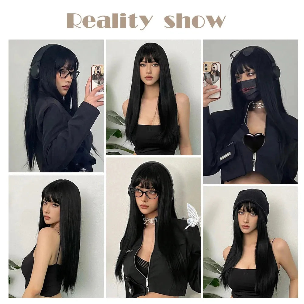 Long Wavy Synthetic Wig with Bangs – Effortless Natural Style - 26" / Straight / WL1119-1 - Lyvelle