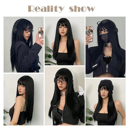 Long Wavy Synthetic Wig with Bangs – Effortless Natural Style - 26" / Straight / WL1119-1 - Lyvelle