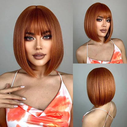 Ginger Orange Blunt Bob Wig – 14-Inch Synthetic Shoulder-Length Style - 14" / Straight / LC1049-1 - Lyvelle