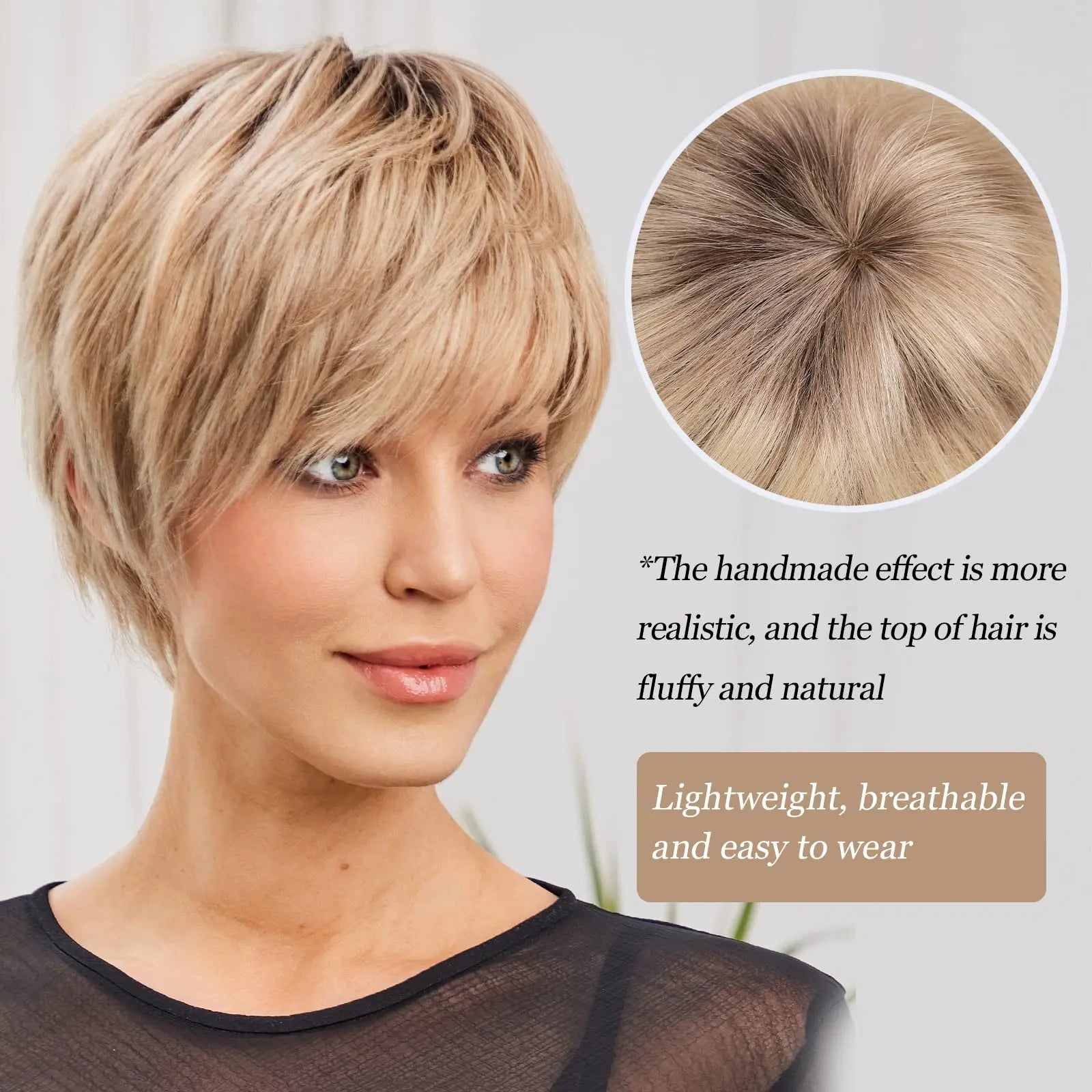 Short Pixie Cut Wig with Bangs – Remy Human Hair, Layered Style - Golden Blonde - Lyvelle