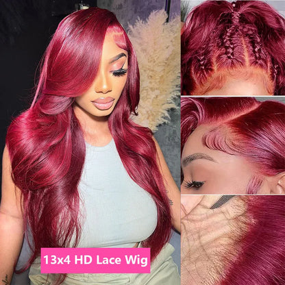 Burgundy Body Wave HD Lace Front Wig – 13x4 / 13x6 Glueless Human Hair - 18" / 13x4 HD Frontal Wig / Body Wave - Lyvelle