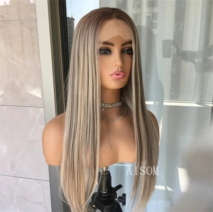 Platinum Blonde Straight Lace Front Wig – 13x4 Pre-Plucked Synthetic Hair - 24" / Straight / Platinum Blonde - Lyvelle