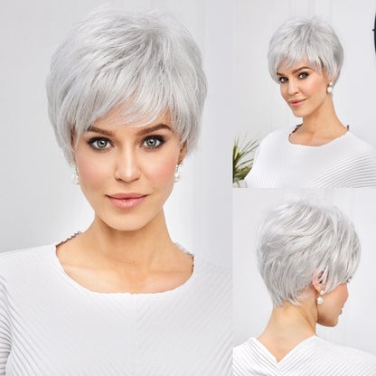 Chic Light Blonde Pixie Cut Wig with Bangs – Natural Look - 10" / Silver Pixie - Lyvelle