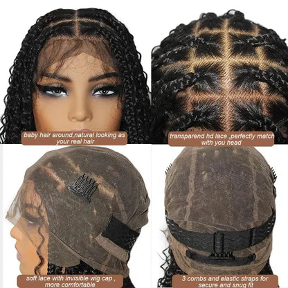 12-Inch Pre-Cut Boho Box Braided Cornrow Wig – 360 Full Lace Synthetic Bob - 12" / Braided / Natural Black - Lyvelle