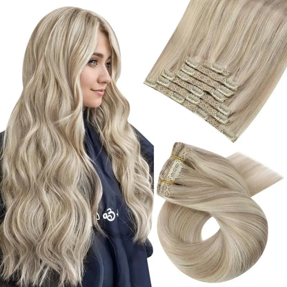 Premium Human Hair Clip-In Extensions – 5 & 7 Pieces, 18-24 Inches - 18" / Body Wave / P18-613 - Lyvelle