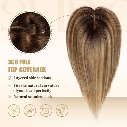 Silk Base Remy Human Hair Toppers – 12 Inches - 12" / Caramel Highlights - Lyvelle